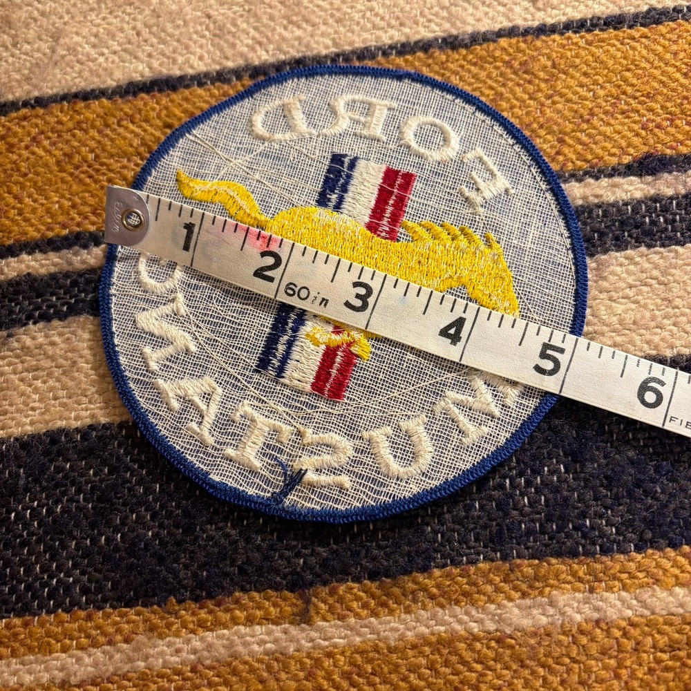 Vintage Ford Mustang Embroidered Patch Blue Yellow Pony Tri-Bar Logo 5 in Round - Picture 3 of 3